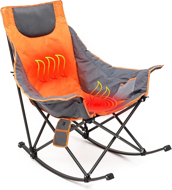 SUNNYFEEL Oversized Heated Rocking Camping Chair, Fully Padded Patio Chair