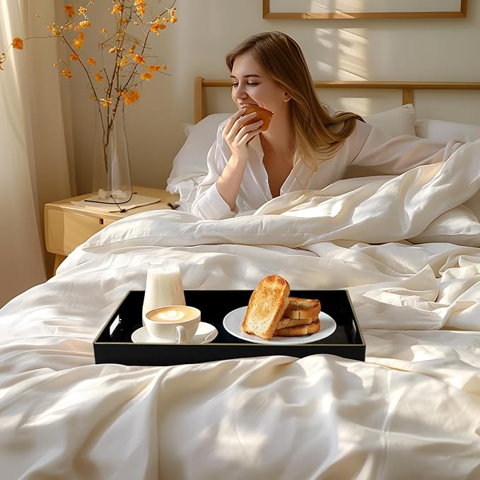 MAONAME Black Decorative Tray for Coffee Table, Modern Serving Tray
