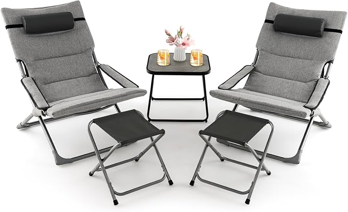 Giantex 5-Piece Patio Bistro Set, Folding Lounge Chairs