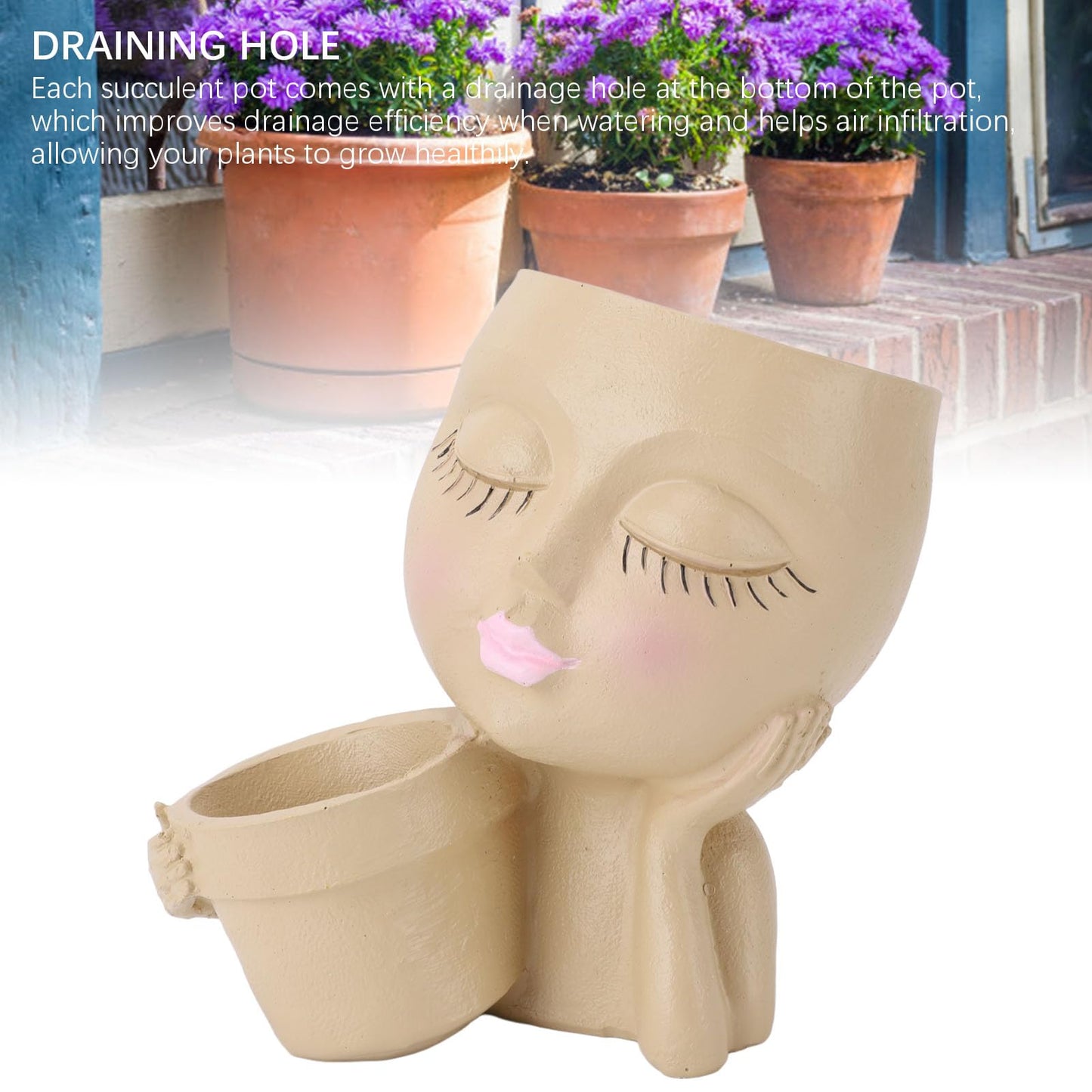 CDQL Face Resins Fade Proof Unique Planter Pot, Head Planter with Drainage Hole, Head Planter for Indoor Plants Decoration