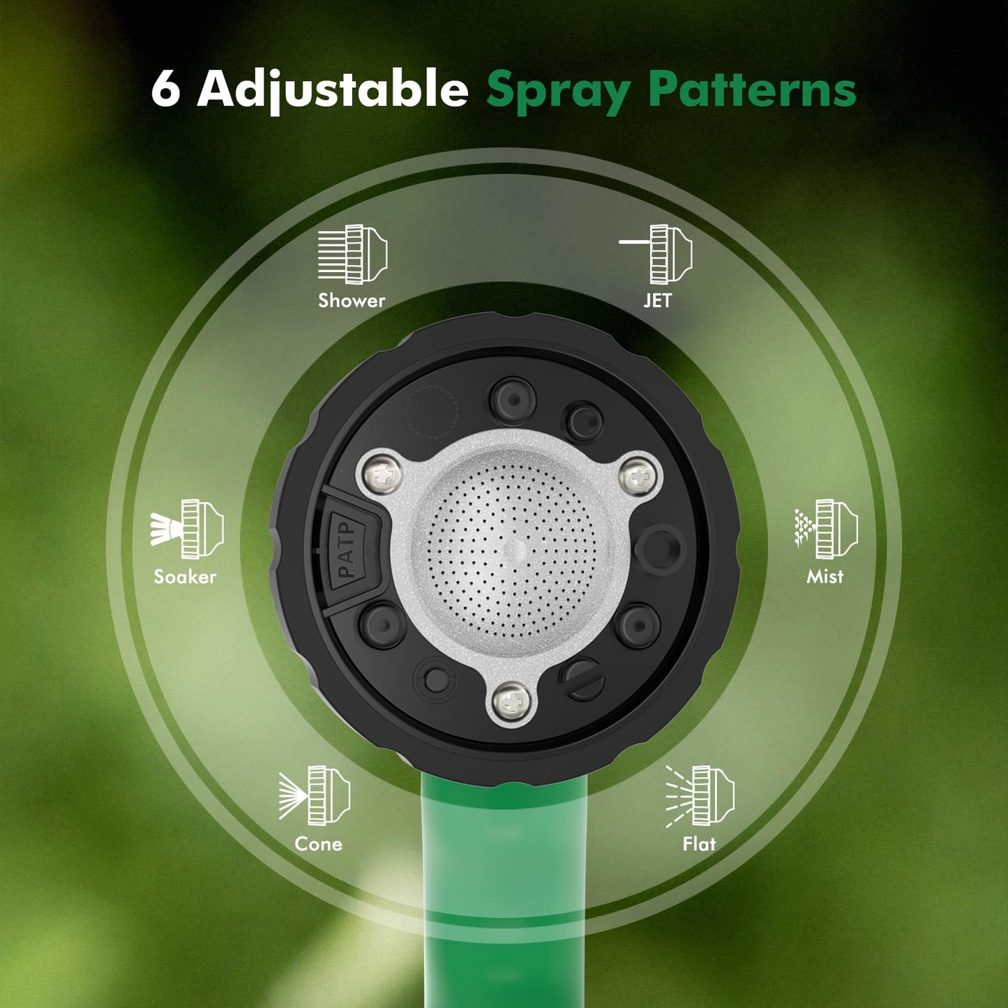 RESTMO Water Hose Nozzle with Removable Spray Disc, Heavy Duty Garden Hose Nozzle with 6 Spray Patterns, High Pressure Hand Sprayer for Watering Plants, Washing Cars & Pets, Thumb Control
