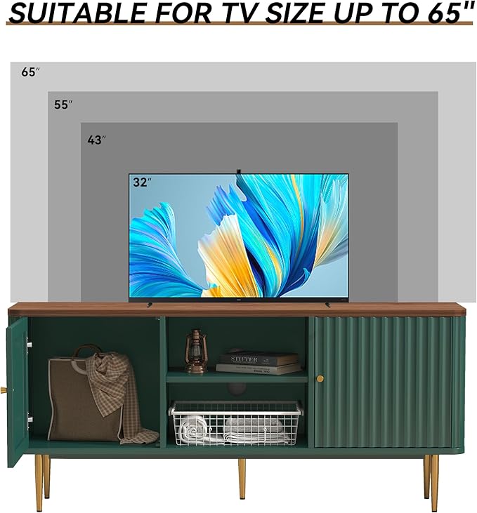 ARTPOWER 55” Fluted TV Stand, Mid Century Modern Green TV Stand