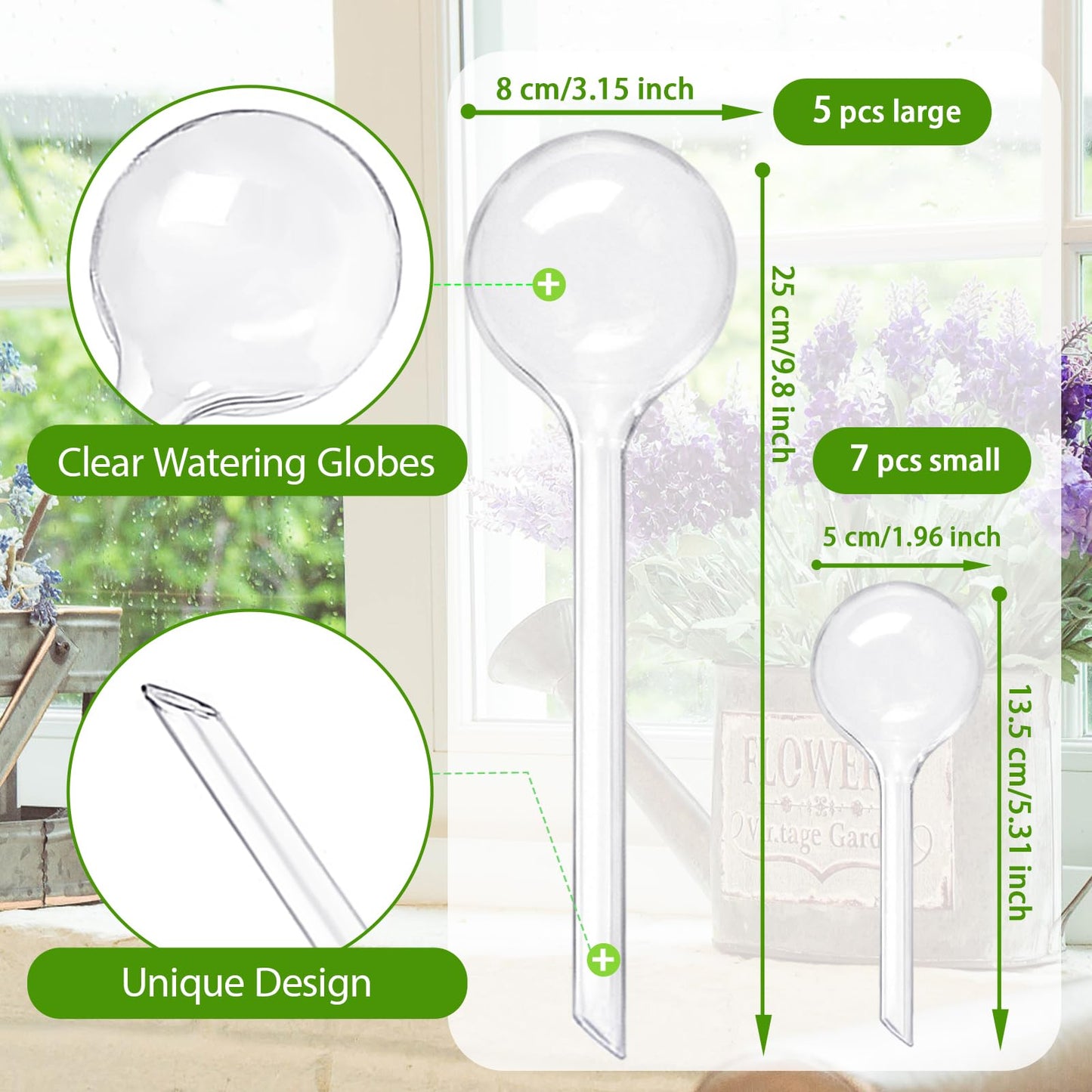 Anyumocz 12 Pcs Clear Plant Watering Globes,Plastic Self-Watering Bulbs,Flower Automatic Watering Bulbs for Plants Indoor,Outdoor,Flowerpot,Home Garden(2 Size)