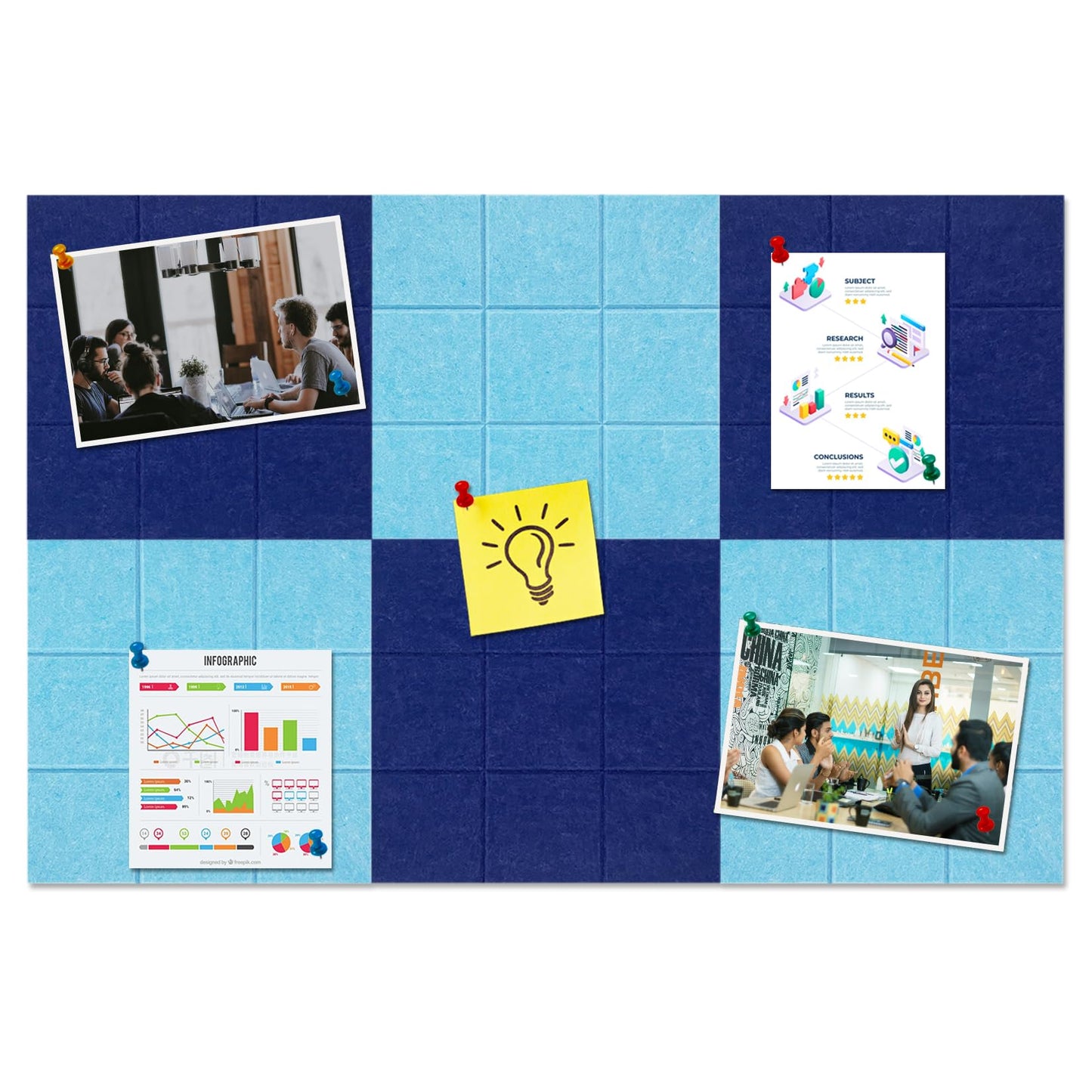 HULAVO Large Square Felt Cork Board Tiles, Self Adhesive DIY Felt Bulletin Board with 35 Pushpins for Office School Home Wall Decor Stickers Memos (Dark Blue & Sky Blue)