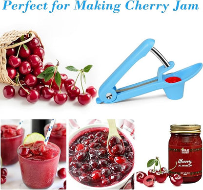 Cherry Pitter Tool Pit Remover, Cherry Core Remover Tool with Space-Saving Lock Design, Heavy-Duty Cherry Pit Remover for Kids/Making Cherry Jam(Blue)