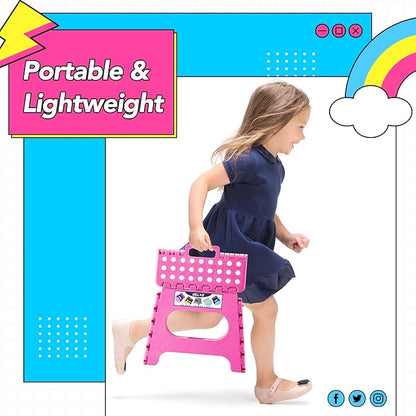 Delxo Folding Step Stool,11 Inch Non-Slip Foldable Step Stools for Kids and Adult,Portable Lightweight Small Folding Stool with Handle for Kitchen Bathroom in Pink,1 Pack