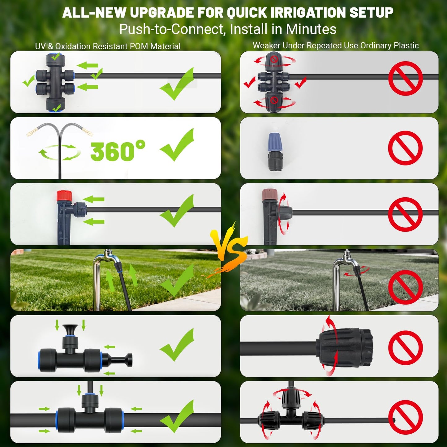 100FT Drip Irrigation Kit, Automatic Garden Watering System with Quick Connect PE Tubing, 2026 New Upgraded Water-Saving Design, 3 Adjustable Nozzles for Yard, Greenhouse, Lawn & Raised Bed Plants