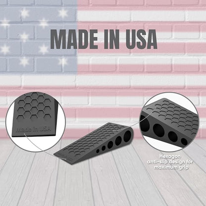 Door Stoppers for Bottom of Door Premium Floor Rubber Door Stop Wedge Made in USA Heavy Duty Honeycomb Design for Carpet, Tile, Ideal for Home, School, Commercial, Black 2-Pack