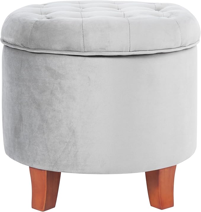 Homepop Home Decor | Upholstered Round Velvet Tufted Foot Rest Ottoman | Ottoman