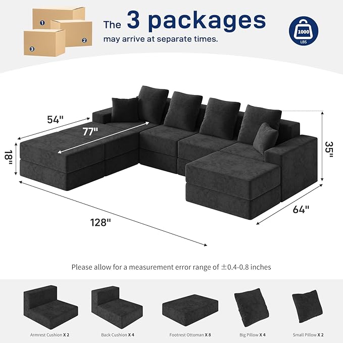 Living&Giving 128" U-Shaped Cloud Sectional Couch