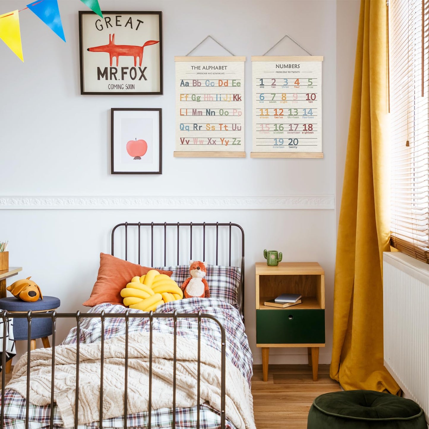 LUVADIAN Playroom Decor Alphabet Poster - Alphabet Numbers Educational Poster Hanger Frame Set of 2, Toddler Learning Posters for Nursery Kids Room Playroom Classroom Decor, 12x16 Inches