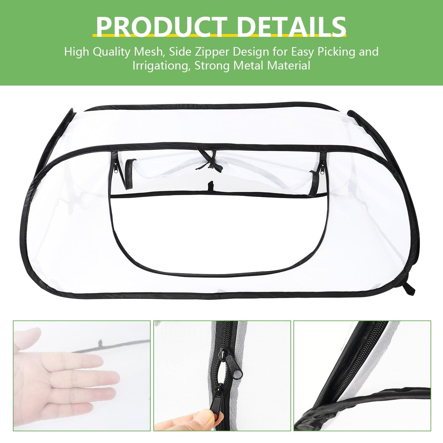 Pop Up Garden Mesh Plant Cover for Raised Beds, 47x20x16 Inch Outdoor Mesh Enclosure with Side Window & 4 Ground Stakes, Protects Fruits, Vegetables, Seedlings & Herbs (1 Pcs (47x20x16 Inch))