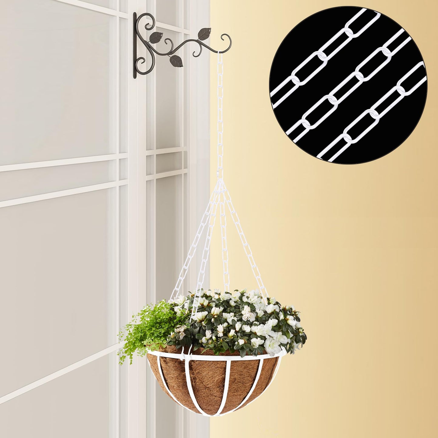 Omytie 6 Ft Heavy Duty Hanging Chain Kit with Connection Locks & Swag Ceiling Hooks for Lighting Fixture, Chandelier, Pendant, Lantern, Swag Lamp, Plant/Flower/Fruit Basket, Bird Feeder (White)