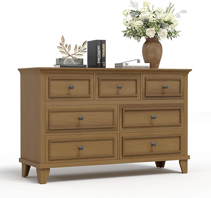 IDEALHOUSE 7 Drawer Dresser, Large Wooden Storage Chest of Drawers