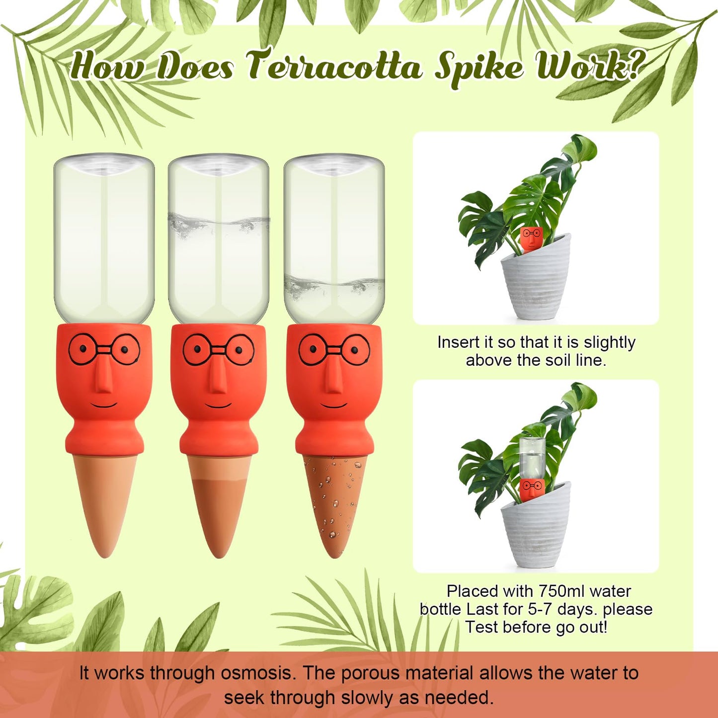 Cinnvoice 4 Sets Terracotta Watering Spike Plant Self Watering Devices with 12 oz Plastic Wine Bottles for Vacation Slow Release Irrigation System Plant Easy Waterer Device for Garden Accessories