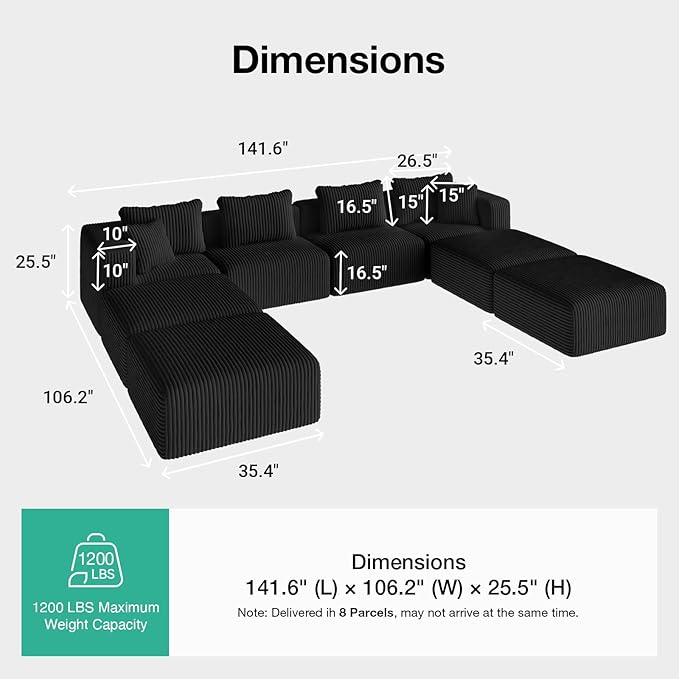 Novilla 141" Modular Sectional Sofa, Modern Cloud Sectional Couch