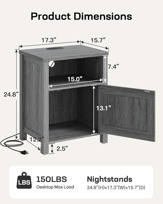 Marsail Farmhouse Nightstand Set of 2, Wood Bedside Table