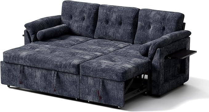 Convertible Sleeper Sofa Bed, 63 Inch Chenille Pull Out Couch