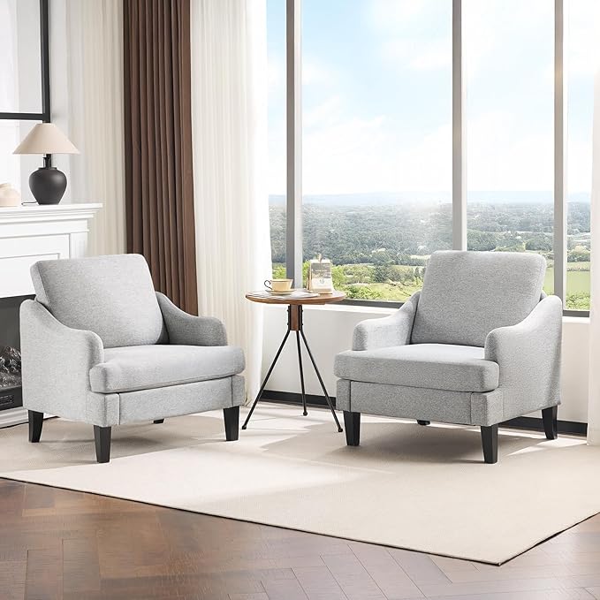 VINGLI Linen Fabric Accent Chairs Set of 2, Comfy Sofa Chair Living Room