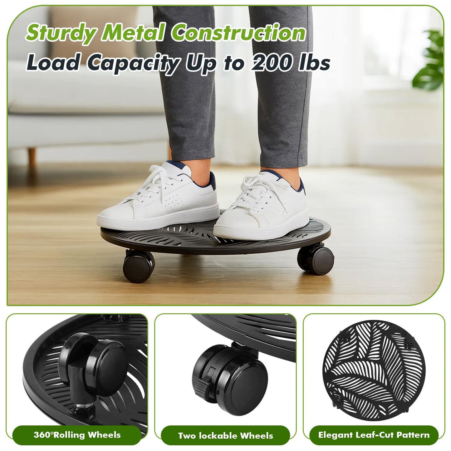 Planterhoma 2 Packs 12 Inch Large Metal Plant Caddy with Wheels Heavy-duty Rolling Plant Stand with Casters Flower Pot Mover Roller Base Flower Pot Dolly Coaster Trolley, Tropical Leaf