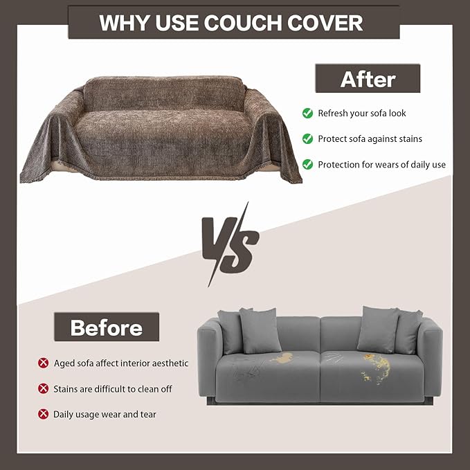 DREAMINGO Chenille Sofa Cover Washable Pet Couch Protector Cover Textured Couch