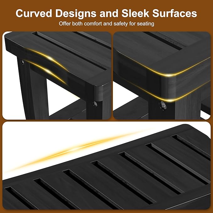 Bamboo Black Shower Bench Stool Shower Chair Seat Adult Women Her Sister Aunt