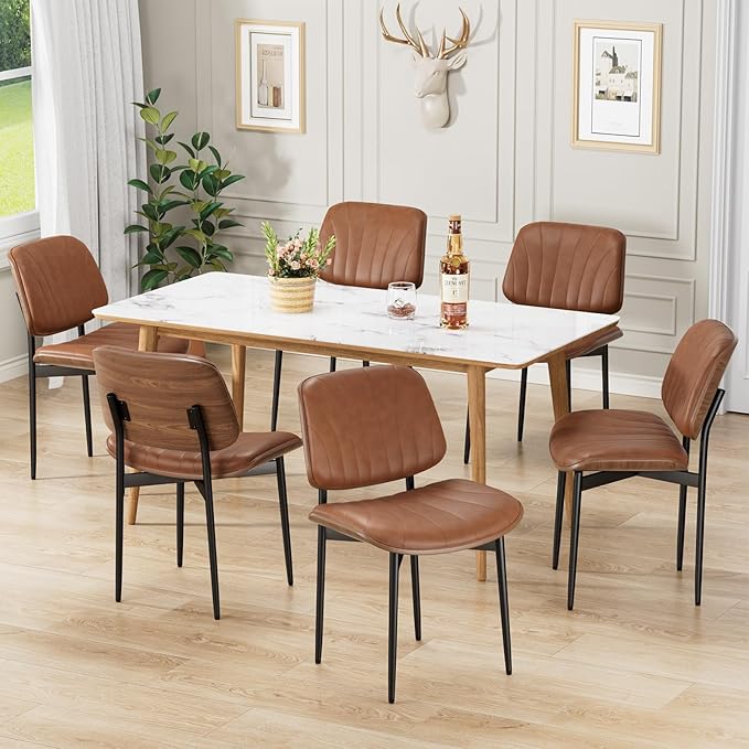 REONEY Dining Chairs Set of 4, Mid-Century Modern Upholstered PU Leather Chairs
