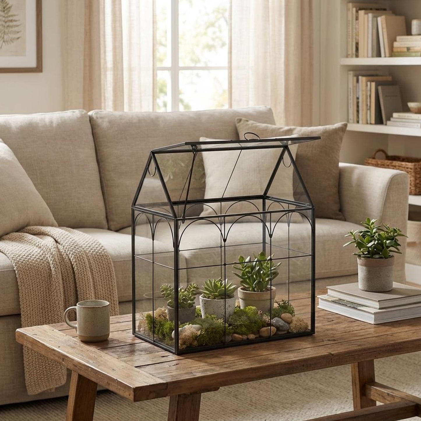 Greeting Card Storage Box for Wedding - Handmade, Arched Lid, Gold Clear Glass Card Holder for Wishing Well - Wedding Party Reception Decoration Storage, Large (Glass Box Only)