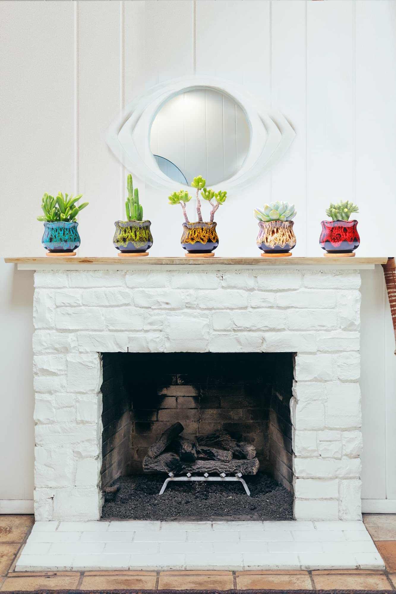 LamDawn Cute Ceramic Succulent Garden Pots, Planter with Drainage and Attached Saucer, Set of 5 -Plants Not Included (Fambe)
