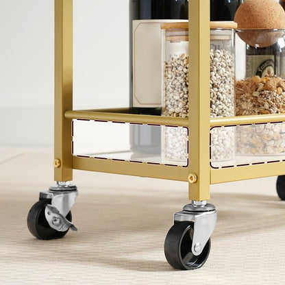 MAHANCRIS Bar Cart for The Home, 3-Tier Drink Cart on Wheels, Home Bar Serving Cart, Mini Bar Cart for Small Space, Kitchen, Dining Room, Gold RCJ40B01