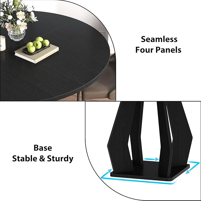 IBF Black Round Dining Table for 4-6, 47 Inch Kitchen Table