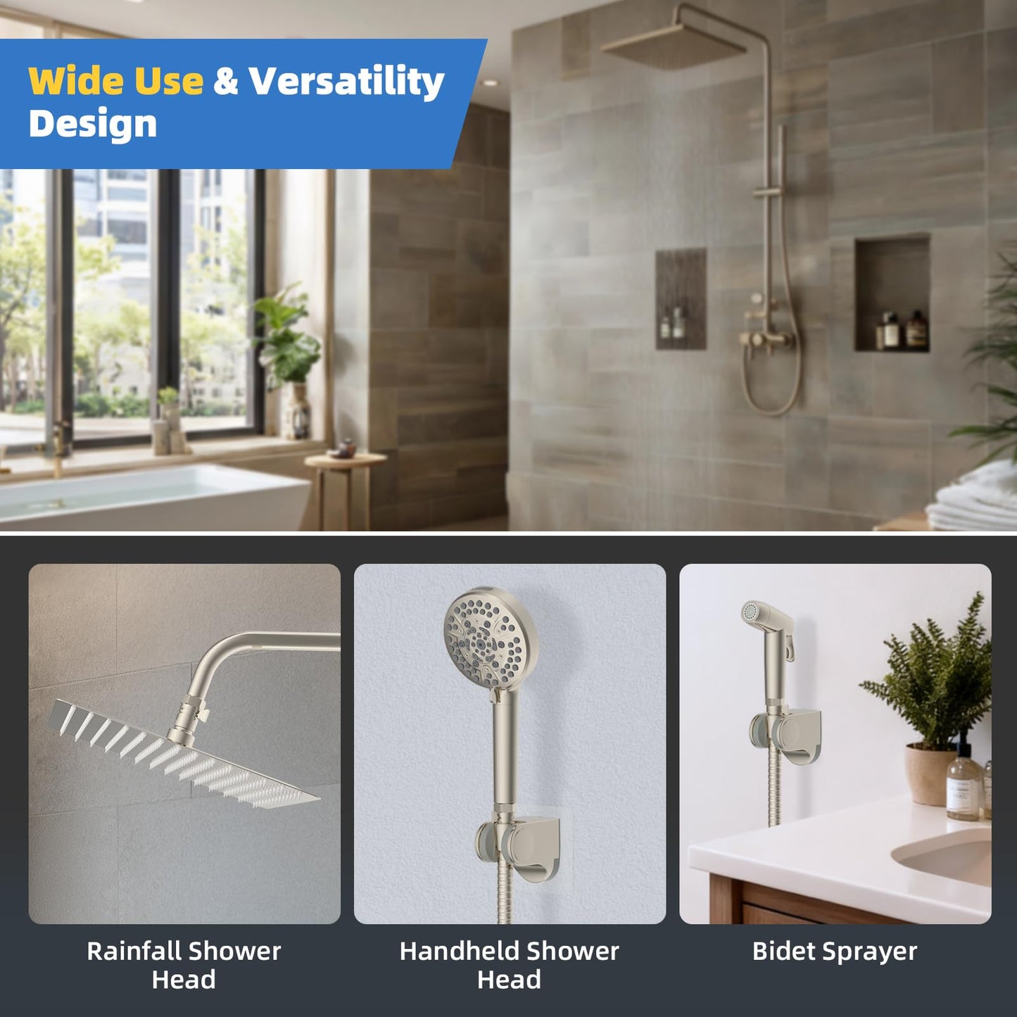 Hibbent All Metal 1 Pack Shower Head Flow Control Valve, G1/2 Brass Shut-off Valve with Metal Handle Lever, Shut OFF Water Flow Control Regulator for Handheld Shower, or Bidet Sprayer, Brushed Nickel