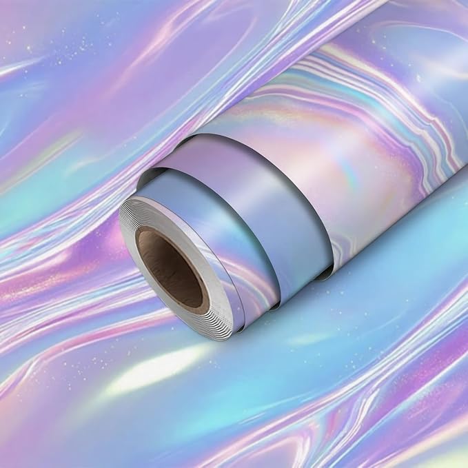 HOMETITUTE Pastel Iridescent Flow Wave Wallpaper Peel and Stick Contact Paper