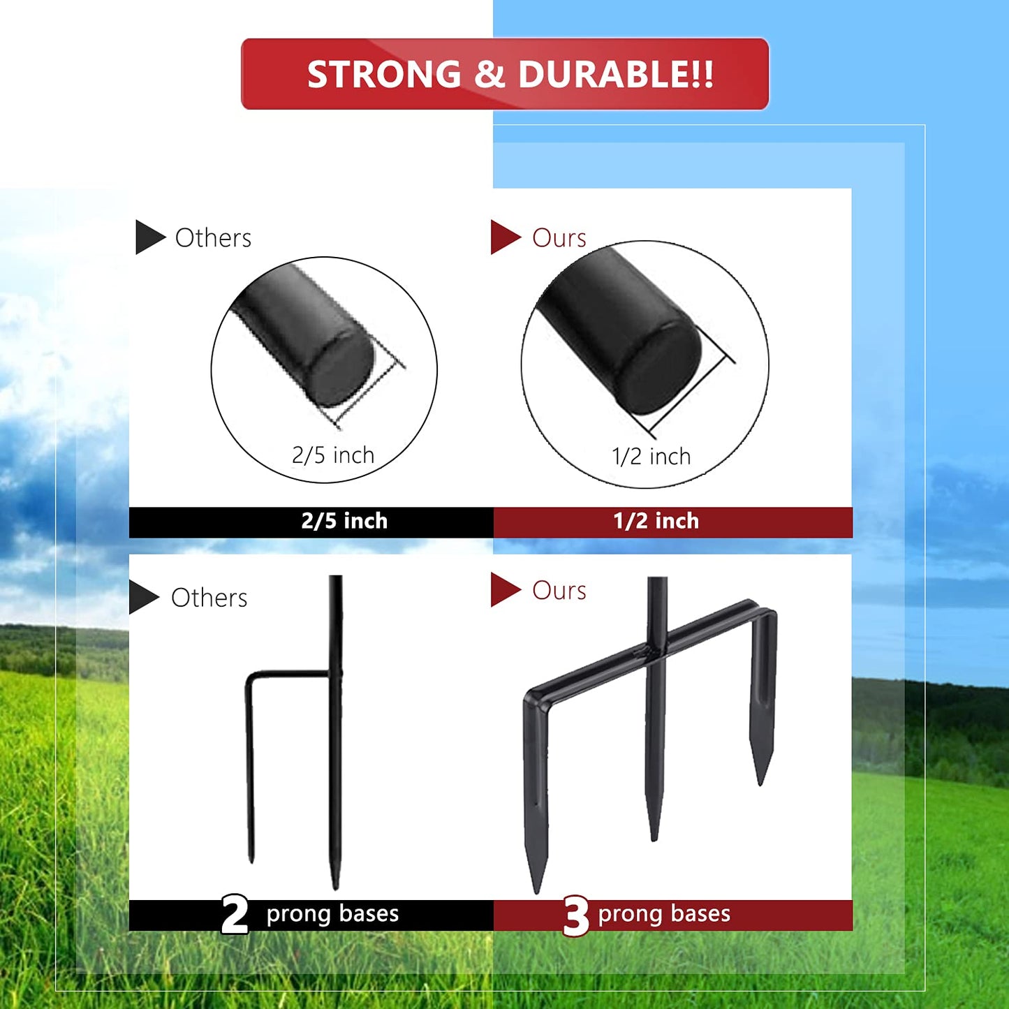 EXCMARK 2 Pack Shepherd Hook Adjustable Height 31/24/16’’ 1/2 inch Thick Use at Weddings, Hanging Solar Lights, Lanterns, Bird Feeders, Metal Hanger Hook (Black, 31 inch). U.S. Patent.