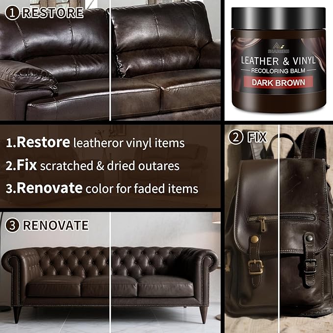Leather Recoloring Balm with 100ml Mink Oil, Dark Brown Leather Repair Kit and