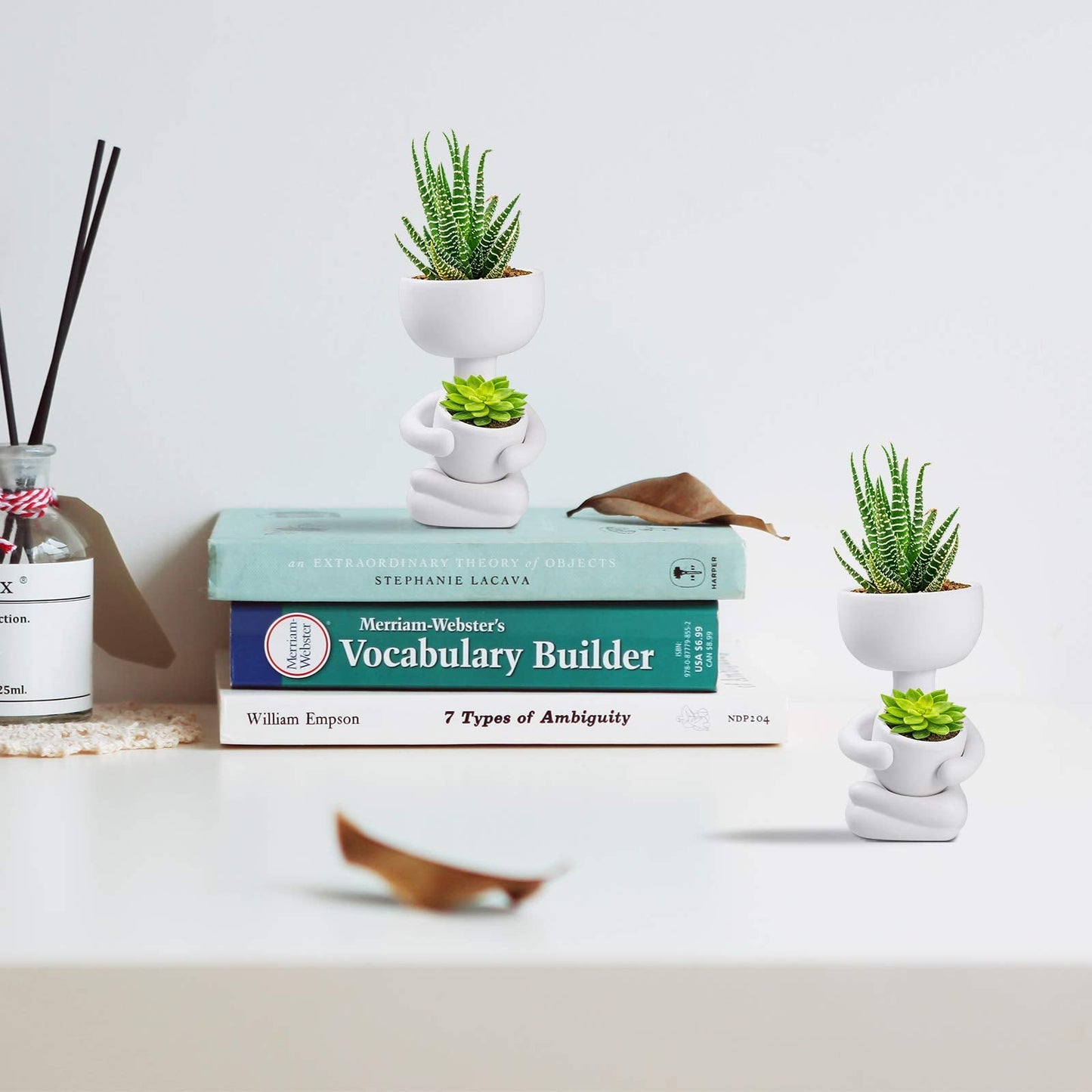 Humanoid Ceramic Flower Pot,Unique Small Planter Sitting Human Shaped Succulent Cactus Cute Plant Pot Container for Home Office Room Desk Window Desktop Decoration White,2.36x3.93 Inches