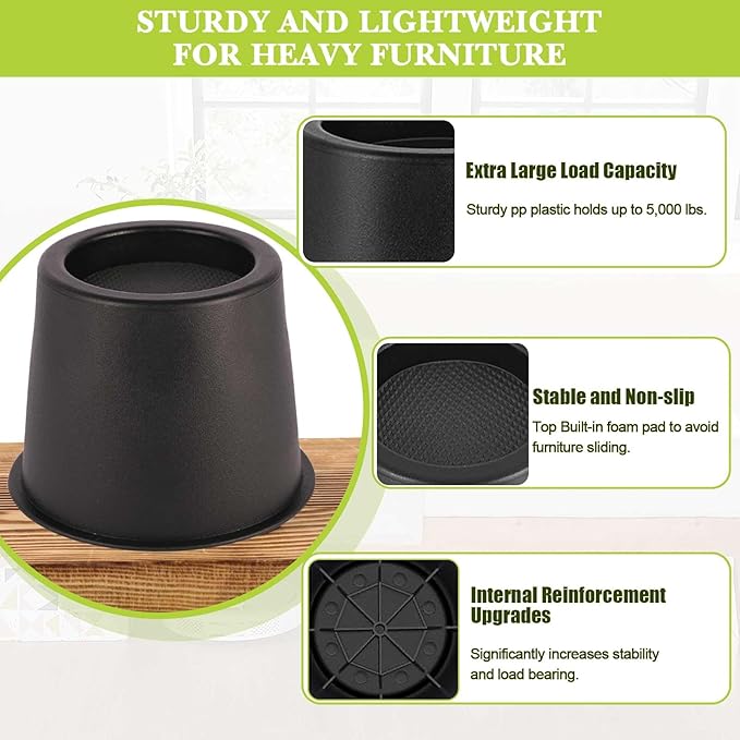 4 Pack Furniture Risers 4 Inch, Bed Risers Heavy Duty
