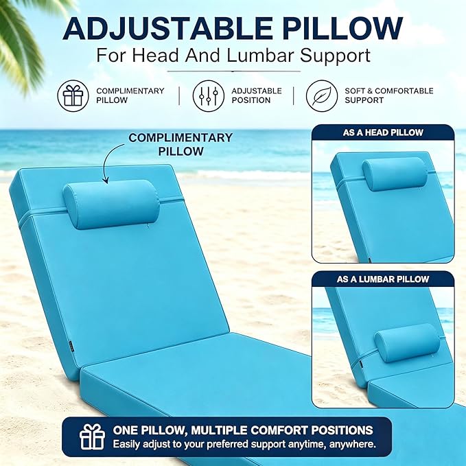 Chaise Lounge Cushion for Outdoor Furniture, Waterproof, Fade-Resistant and