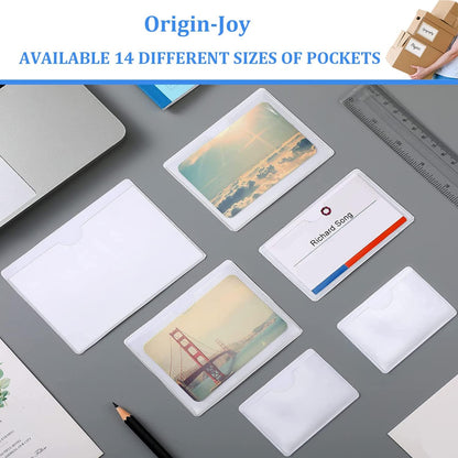 Origin-Joy 25 PCS Self-Adhesive Index Label Pockets, Clear Plastic Peel & Stick Card Holders with Top Open for Loading (4.75 x 4 inch)