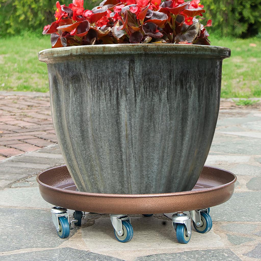20" Heavy Duty Plant Dolly with Wheels, 380lbs Metal Rolling Plant Stand with Casters, Round Wheeled Planter Caddy Roller Base Carry Potted Tree Flower Pot for Indoor Outdoor Garden, 1 Pack, Bronze