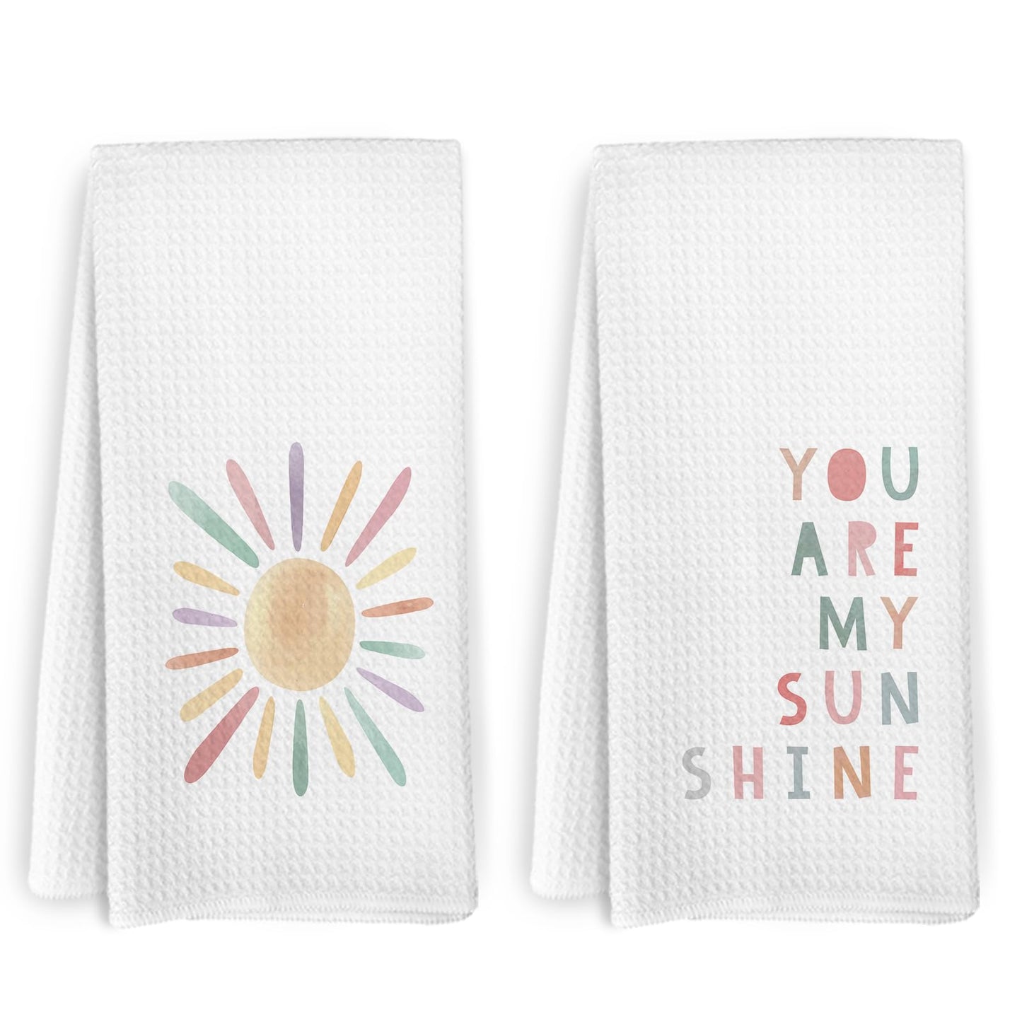 KFXHANGD You are My Sunshine Kids Hand Towels and Dishcloths Set of 2, Kids Bathroom Decor, Sunshine Dish Towels,Pink Boho Decorative Hand Tea Towels for Bathroom Kitchen Girls,16×24 Inch