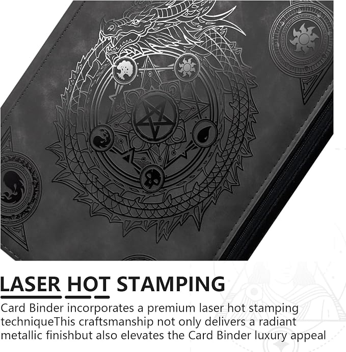 Trading card binder,Ringless Zip laser foiling Binder,540 Double Sided Pocket Collectible Trading Card Albums for YGO,MTG, DTCG,Sport Card, Game Cards (MTG Black)