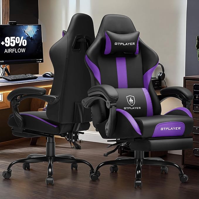 GTPLAYER Gaming Chair with Pocket Spring Cushion, Leather Office Chair with