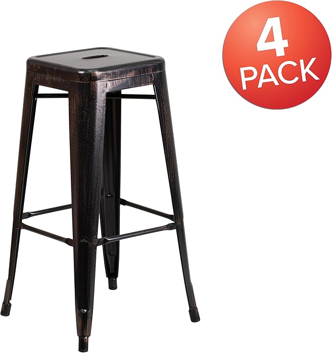 Flash Furniture Lily 4 Pack Commercial Grade 30" High Backless Black-Antique