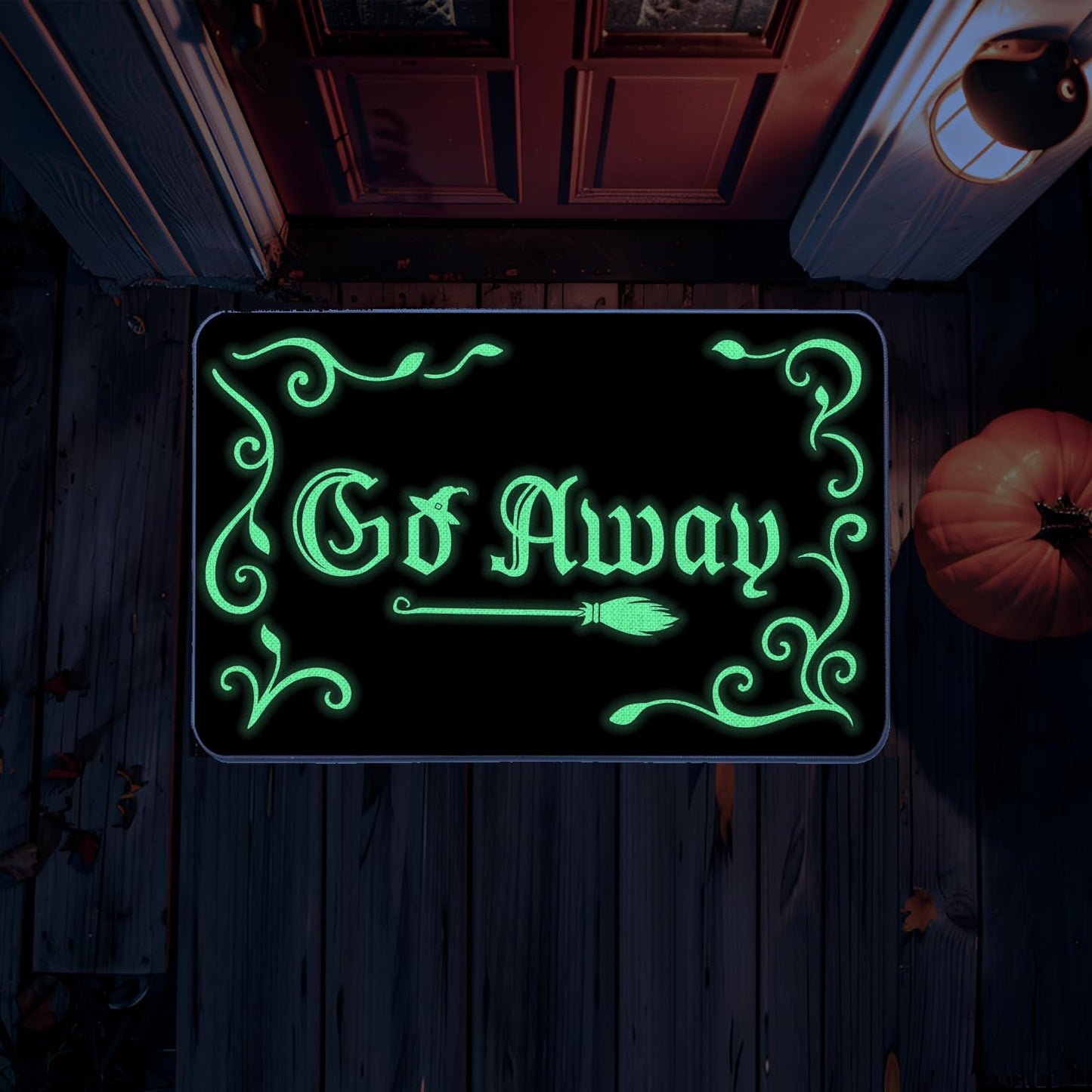 QIONG MENG Halloween Door Mat Rug Go Away Decorative Glow in The Dark Doormats Luminous Entrance Rugs Floor Front Mats for Luminous Farmhouse Home Kitchen Decor 17 x 27 Inch