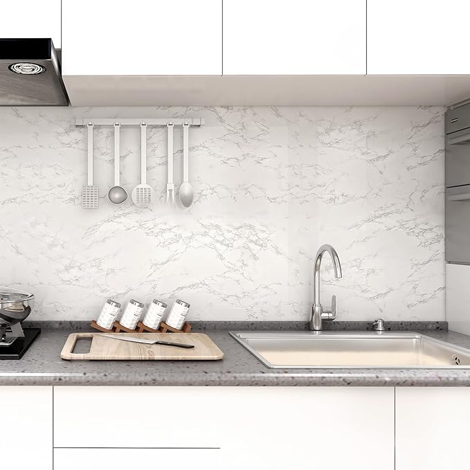 practicalWs Marble Contact Paper Peel and Stick, 15.7inch×118.1inch White Gray