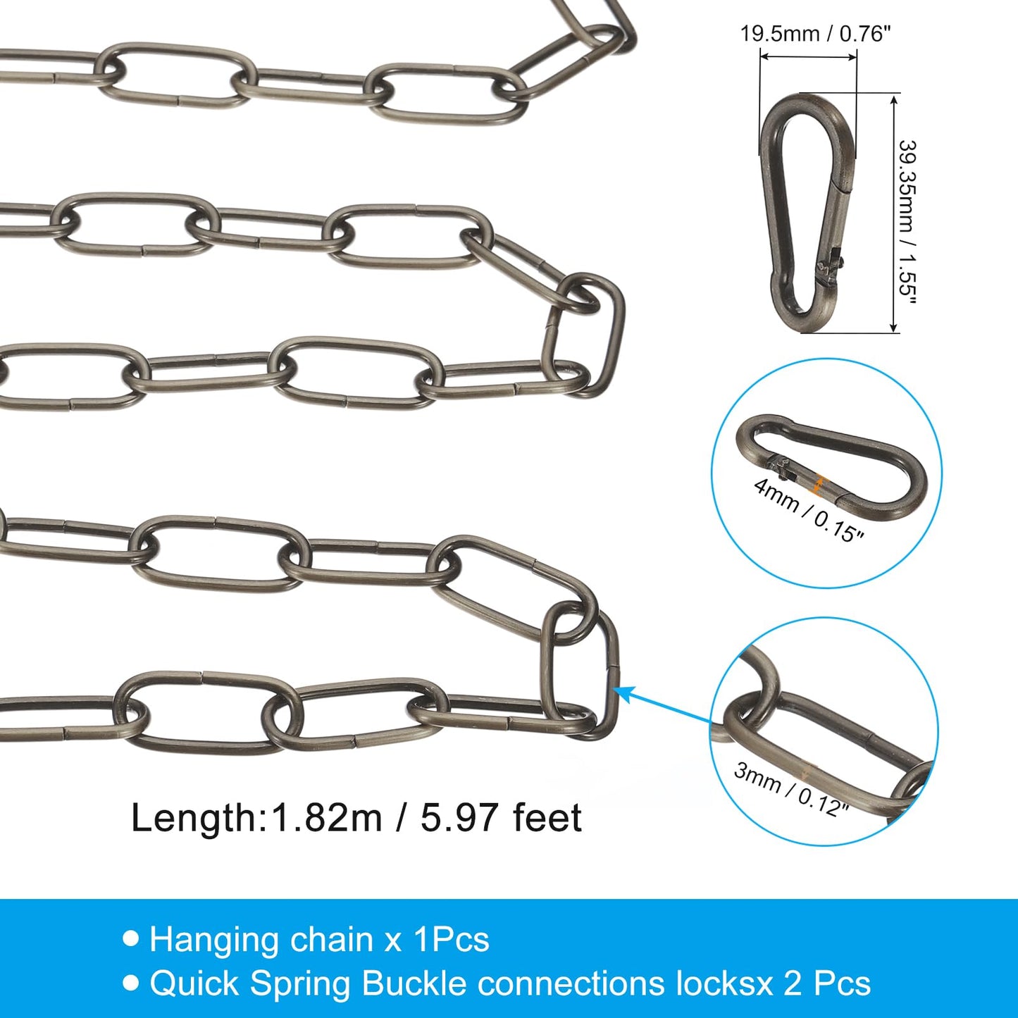 PATIKIL 6 Feet Bronze Finish Lighting Hanging Chain, Metal Looping Chain for Hanging Plant Pendant Chandelier Light Fixture