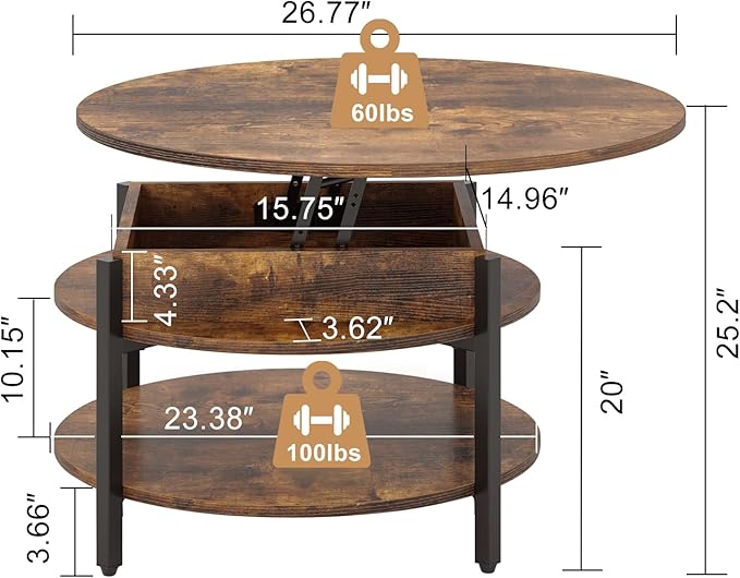 FABATO Round Lift Top Coffee Table