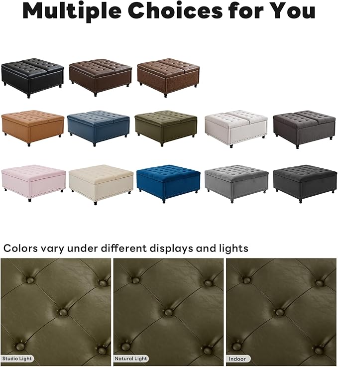 Tbfit Large Square Storage Ottoman Bench, Tufted Upholstered Coffee Table