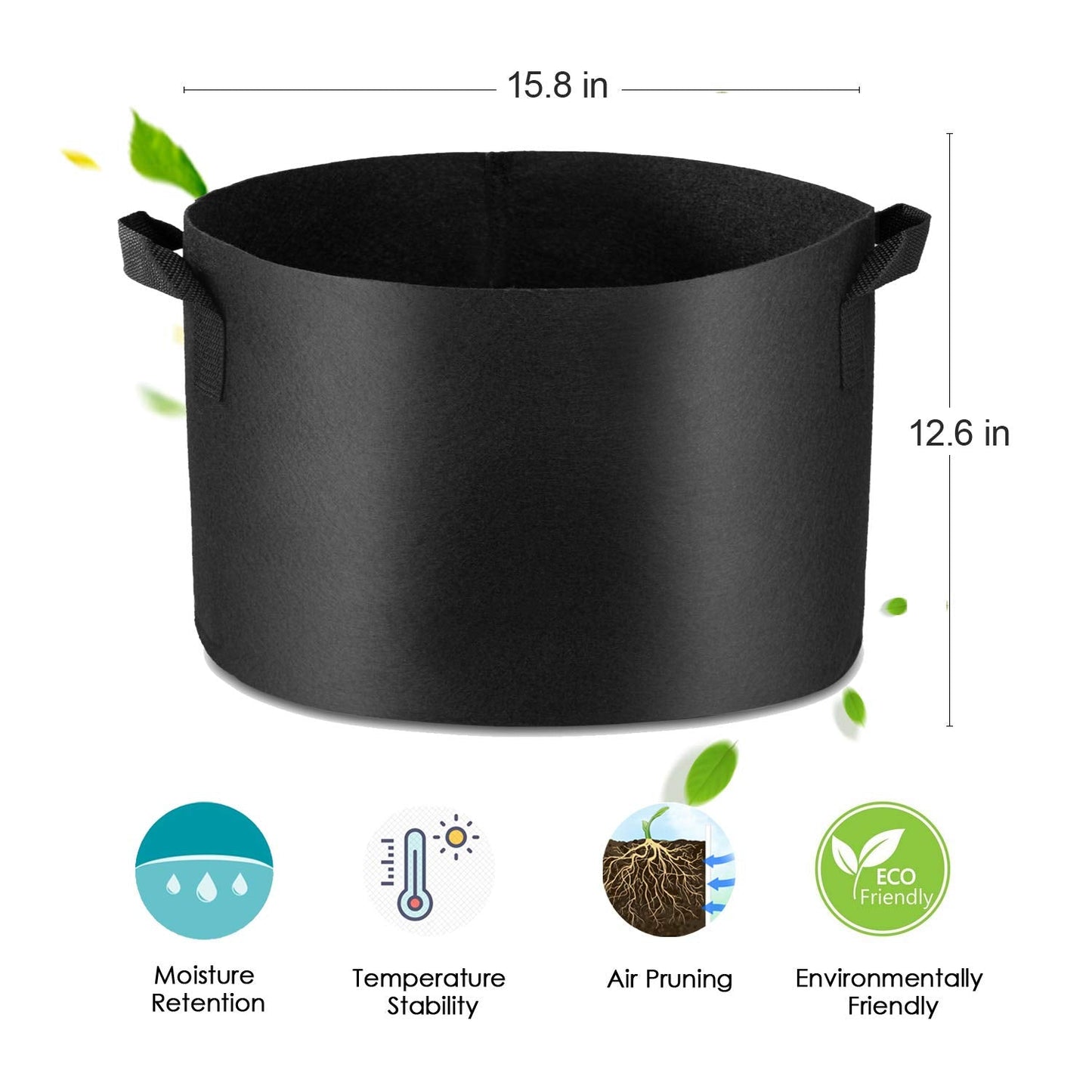 Garden4Ever 5-Pack 10 Gallon Grow Bags Heavy Duty Container Thickened Nonwoven Fabric Plant Pots with Handles Black